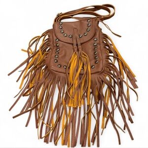Brown Fringe Western Boho Crossbody Studded Fashion Bag
